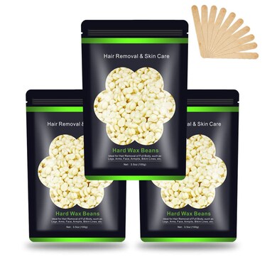 Wax Beads for Hair Removal 10.5 oz (300 g), Auperwel Hard Wax Beads for Sensitive Skin Brazilian, Face, Bikini, Eyebrow, Legs, Painless Waxing Beads for Women Men, 3 packs Wax Kit with 10 Wax Sticks