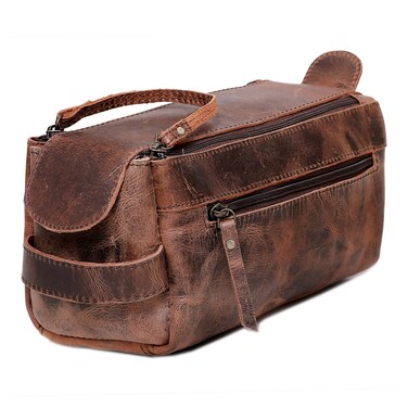 cuero Genuine Buffalo Leather Unisex Toiletry Bag Travel Leather Dopp Kit Made With High Class Buffalo Leather