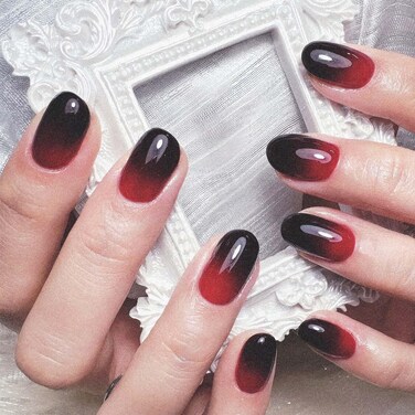 Semi Cured Gel Nail Strips Long Lasting Black&amp;Red Gradient French Nail Tips Easy Application &amp; Removal Salon-Quality Nail Gel Stickers DIY Nail Art Stickers UV Lamp Required