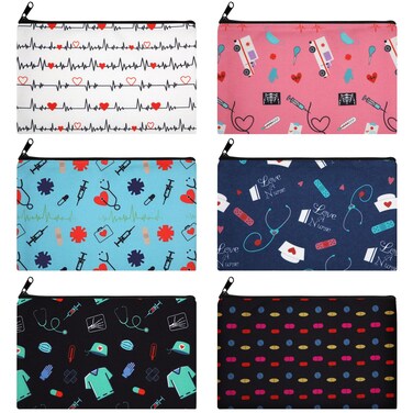 Reginary 6 Pcs Nurse Cosmetic Bag Bulk Christmas Gifts for Women Pouch Bags Makeup Bag Travel Organizer Zipper Pouch Xmas Birthday Gift for Nurse School(Bright Style)