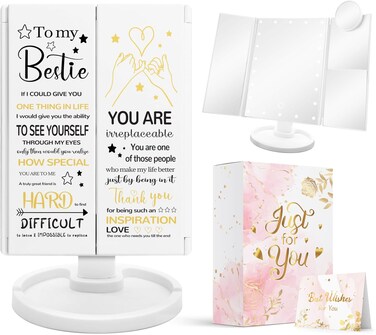 Hexagram Bestie Friend Gifts for Women, Birthday Gifts for Bestie, Bestie Makeup Mirror with Lights, Best Friend Friendship Vanity Gifts Mothers Day Christmas