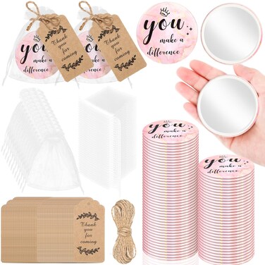 Tradder 50 Sets Compact Mirrors Bulk Women Gifts Inspirational Appreciation Employee Gifts Small Purse Pocket Makeup Mirrors for Bridal Souvenir Bags(Rose Gold)