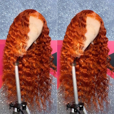 GIANNAY Ginger Lace Front Wigs for Women Long Loose Curly Wave Orange Lace Wigs for Black Women (Ginger lace front wig 24")