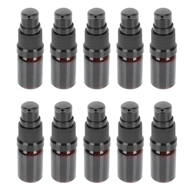 OSALADI Travel Toiletries Containers 5ML Perfume Bottles Push Down Liquid Pump Dispenser Glass Bottles for Essential Oils Face Body Cream Lotion, 10 Pcs, Brown Travel Toiletry Containers