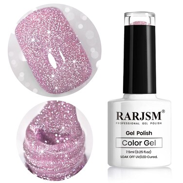 Pink Gel Nail Polish, Reflective Glitter Gel Polish Set, Diamond Shimmer Nail Polish, Soak Off UV LED Lamp Required For Nail Art Design Salon Diy Home RAR81