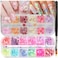 12 Grids Rose Flower Nail Charms 12 Grids Iridescent Glitter Nail Art Sequins1 Pcs Pen,3D Flat-Back Flower Holographic Irregular Nails Glitter Flakes Decoration Tips