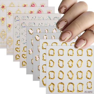 8 Sheets Nail Stickers Decals Gold 5D Embossed Nail Art Stickers for Nail Art Gold Nail Decals Nails Supplies for Women Manicure Decor