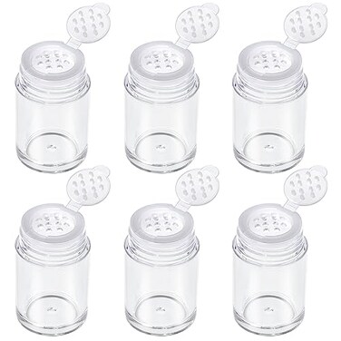 RAYNAG 6 Pieces Mini Empty Loose Powder Bottle Travel Cosmetic Glitter Powder Eye Shadow Shaker Bottle with Sifter and Lids (12 holes)