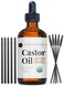Kate Blanc Cosmetics Organic Castor Oil (4oz). 100% Pure, Cold Pressed, Hexane Free in a Glass Bottle. Stimulate Growth for Eyelashes, Eyebrows, Hair. Skin Moisturizer &amp; Oil Cleanse with Starter Kit