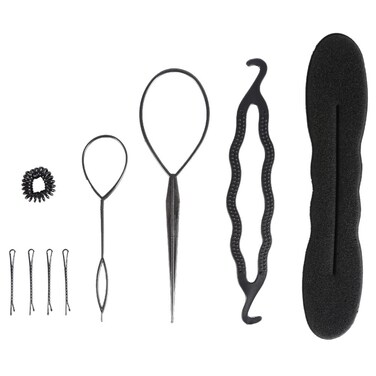 Hair Tail Tools, Hair Braiding Tool Set 9PCS French Centipede Braiders Loop Tools DIY Hair Styling Twist Plait Flipper Pull Through Ponytail Ponytail Maker Ties Bulk Double Hook U Clips Sponge Disc