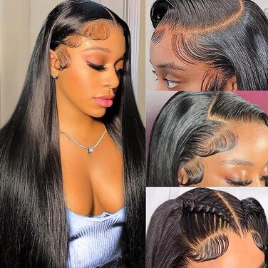 Missyvan Natural Black Human Hair Straight Lace Front Wigs 13x4 Transparent Lace Wigs Human Hair Glueless Brazilian Human Hair Soft Hair Natural Hairline Baby Hair (16)