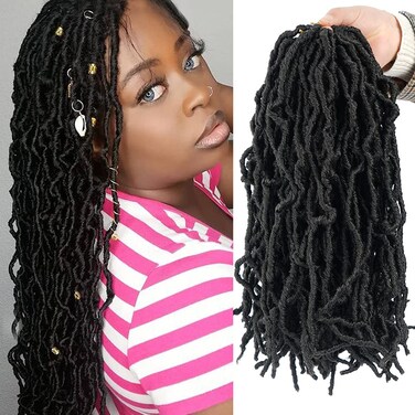 Youngther New Faux Locs Crochet Hair 14 Inch 6 Packs Fashion Extended Soft Locs for Black Women Most Natural Locs Crochet Braiding Hair Curly Wavy Pre-Looped Goddess Locs Braids Hair Extensions(1B)