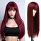 Burgundy Wigs For Women, 24 Inch Wine Red Hair Wig With Bangs Silky Soft Synthetic Fiber Wigs Hair For Daily Party Cosplay(Wine Red)