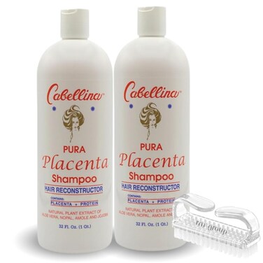 Cabellina Reconstructor Shampoo with Proteins, Keratin Amino Acids &amp; Natural Oils. Includes Root Brush - 32 fl oz (2, PURA PLACENTA)