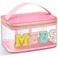 Geetery Chenille Letter Bag Nylon Makeup Portable Cases Preppy Patch Makeup Bag with Zipper Cosmetic Toiletry Storage case for Women(Pink,Chic Meds)