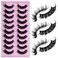 LuckForever 10 Pairs False Eyelashes Russian Strip Eye Lashes Wispy False Lash Fluffy Eyelash Extension Natural Look D Curly Volume Fake Eyelashes Reusable Eyelash Pack for Women Girls