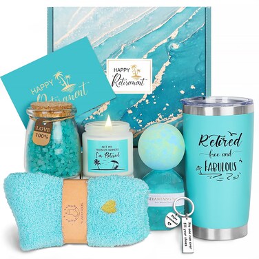 Retirement Gifts for Woman 2025, Happy Cool Retirement Gifts for Women Coworker, Teacher, Boss, Nurse, Friends, Mom, Retirees, Retired Free and Fabulous Funny Retirement Spa Gifts Basket, 8 pcs