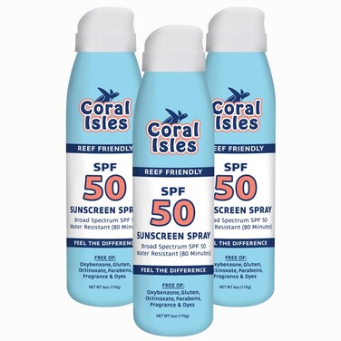 SPF 50 Sunscreen Spray - Hawaii Compliant as Reef Safe - Oxybenzone &amp; Octinoxate Free - Broad Spectrum - Water Resistant, 6 Fl Oz (Pack of 3)