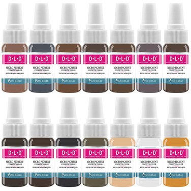 BAODELI - Cool Eyebrow Tattoo Set - Microblading Pigment + Eyebrow Tattoo Ink for Permanent Makeup - Includes Blackish Brown, Dark Fudge and Mallard - Vegan - (0.5 oz, 14 Count)