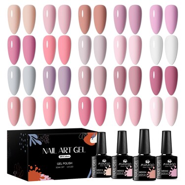 Pink Nude Gel Nail Polish Set, 20 Colors Neutral Nude Pink Skin Tone Gel Polish Nail Art Design Salon Home Gifts for Mom