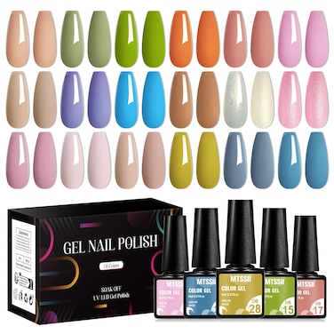 MTSSII 18 Colors Gel Nail Polish Set Nude Gel Polish Kit Spring Summer Nail Gel Polish Pink Purple Green Blue Long Lasting Soak Off UV Nail Polish Set Gifts for Women