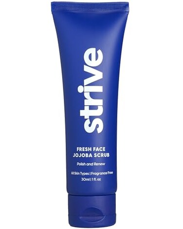 Strive - Fresh Face Jojoba Scrub - Mens Face Scrub, Fragrance Free, Smooth, Clear Skin, Refreshing with Aloe Vera, Centella Asiatica, Hyaluronic Acid &amp; Niacinamide - For All Skin Types - 30 ML
