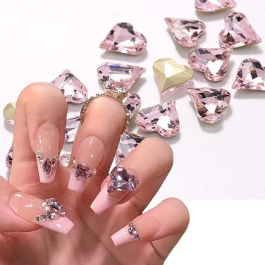 20PCS 3D Heart Nail Charms - Crystal Heart Nail Rhinestones Nail Gems Nail Art Charms for Women Nail Art Designs DIY Accessories Craft Nail Art Supplies for Valentine Nail Decoration