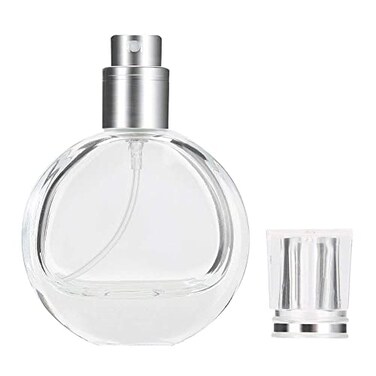 AKOAK 1 Pack 25 ML Glass Perfume Bottling Oblate Round Transparent Bottle Portable Hydrating Spray Bottle Cosmetic Packaging Bottle