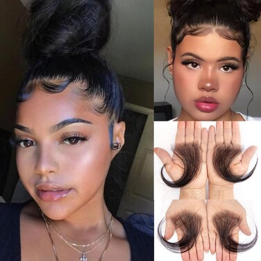 Edges Hair HD Lace Baby Hair for Women Reusable invisible Swiss Lace Hairline Natural Black Handmade Real Human Hair Pieces (4PCS)