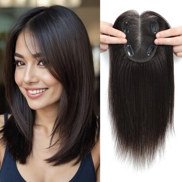 Hair Toppers for Women Real Human Hair Topper for Women with Thinning Hair 12inch Hair Topper 4x4.8 Large Swiss Base Hair Topper for Women (Dark Brown)