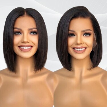 Bob Wig Human Hair Pre-Bleached Knots Straight 13x4 Lace Front Wigs for Women Natural Black Color 10 Inch