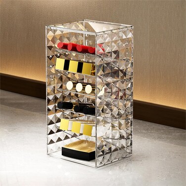 Lipstick Holder, Jewelry Holder Stand Rack Storage Box, Compartment Makeup Organizer, Clear Lipstick Stand Storage Display Case for Necklace Earrings Ring Bracelet Nail Polishes Storage Solution