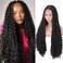 Boho Braided Wigs for Black Women Knotless Box Braids Wig with Curly Ends Double Full Lace Synthetic Glueless Braided Wigs with Baby Hair for Woman Natural Black 32 Inch
