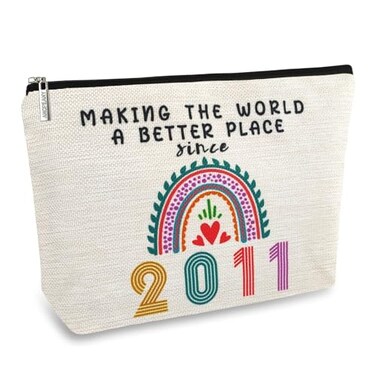 14 Year Old Girl Gift Ideas, 14th Birthday Gifts for Teenage Girls, Funny 2011 Birthday Decorations Makeup Bags for Her, Sister, Daughter, Niece, Cute Cosmetic Travel Pouch for Teen Girls Trendy Stuff