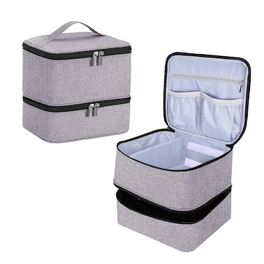 Nail Polish Organizer, Large-Capacity Double-Layer Nail Polish Travel Cases Holds 42 Bottles (15ml) and 1 LED Nail Lamp and Other Nail Equipment, With Adjustable Anti-Vibration Divider, Gray