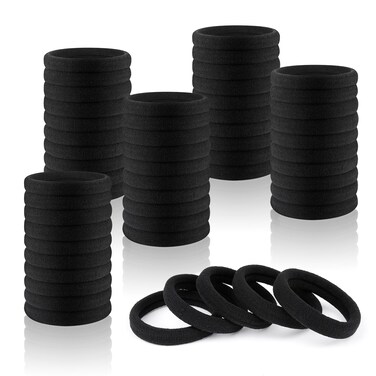 [125 PCS] Black Cotton Hair Bands for Women and Girls - Thick Seamless Ponytail Holders, No Damage Elastics for Curly and Heavy Hair by Ayogost