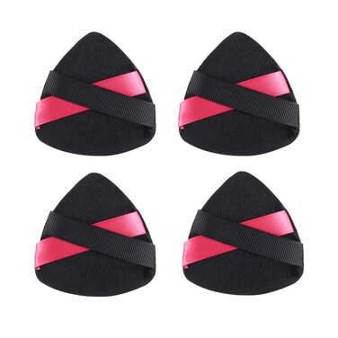 COSHINE Bamboo Charcoal Velvet Loose Powder Puffs, Double Ribbon Soft Water-drop Triangle Cosmetic Powder Puff Applicator For Loose Mineral Powder Body Powder Cosmetic Foundation Sponges (4PCS)