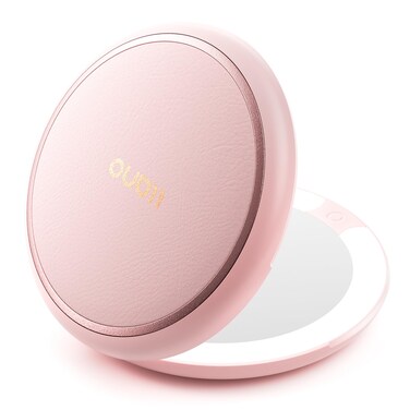 llano Compact Mirror, Lighted Travel Makeup Mirror with 1X/2X Magnifying Double Sided Dimmable Portable Pocket Mirror for Handbag and Pocket,Foldable Compact Mirror 3.6"L x 0.8"W, USB Charging (Pink)