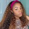 Ombre Highlight Headband Wig Human Hair 4/27 Curly Human Hair Headband Wigs for Black Women Deep Wave 28 Inch Glueless None Lace Front Brazilian Virgin Wig Wear and Go 150% Density