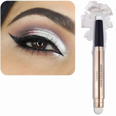 Eyeshadow Stick, Cream Eye Shadow Pencil Crayon Brightener Makeup with Soft Smudger, Waterproof &amp; Long Lasting Eye Highlighter Makeup (01 Pearl White Shimmer)