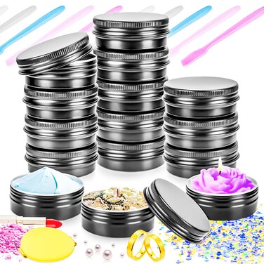 MotBach 12 Pack 2oz Tin Jars, 60ml Metal Tin cans, 2ounce Aluminum tin can jar Containers with Screw Lid for Lotion Bars, Balms, Salve, Spices, Beard Balm, Toiletries, Creams, Samples, Makeup Cosmetic