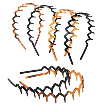 6Pcs Zig Zag Headbands, Recycled Plastic Hair Band for Men &amp; Women, Zig Zag Black Plastic Sharks Tooth Hair Comb Headband Hair Hoop Accessory, Classic 90s Headband with Teeth Wavy Comb