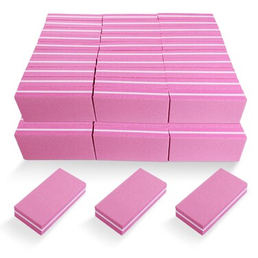 Nail Buffers (60 Pack), Buffer Block Nail File for Acrylic Nails and Natural Nails, 100/180 Grit Small Nail Buffer Block Bulk Buffing Blocks for Nail Buff Professional Manicure File Blocks Set Pink