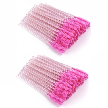 100 Pieces Silicone Disposable Mascara Eyelash Wands - Eyebrow &amp; Lash Extension Spoolie Brushes, Comb Separator, Microblading Tool, Applicator (100 Brushes, Pink Crystal)