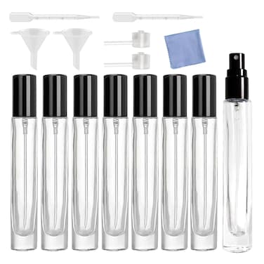 8Pcs10ml Mini Perfume Spray, Atomizer Glass Bottle Refillable Perfume Bottles, Small Fine Mist Spray Bottle Travel Essential Oil Portable Spray Bottle (10ML/Black)