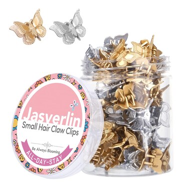 Mini Butterfly Hair Clips 50pcs - Non-Slip Metallic Silver Gold Hair Claws Clip Y2K 90s 2000s Small Tiny Cute Accessories Organizer for Women Girls Kids (Silver &amp; Gold)