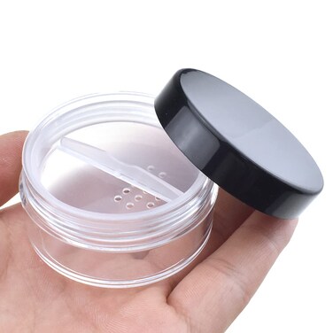 HAHIYO 3Pcs 20ml/0.68oz Plastic Empty Travel Compact Case Makeup Cosmetic Jar Refillable Powder Box No Leak Holder with Rotatable Sifter and Black Screw Lid