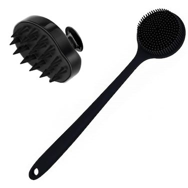 Silicone Body Scrubber &amp; Scalp Massager, Long Handle Back Scrubber for Shower Brush,Exfoliating Body Scrubber, Shower Scrubber for Body Brush, Hair Dandruff Shampoo Brush for Men,Women&amp;Kids