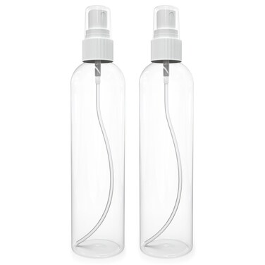 BRIGHTFROM Fine Mist Spray Bottles 8 OZ, Empty Refillable Containers - Essential Oils, Disinfectant Spray, Water 2 PACK (Clear, White Mist)