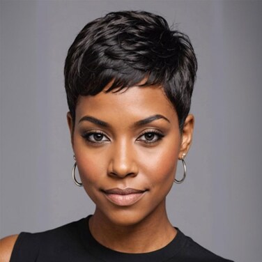 MOONSHOW Short Pixie Cut Wigs for Black Women Super Short Hair Wigs Black Pixie Cut Wig Short Hairstyles for Women Synthetic Layered Wigs for Black Women
